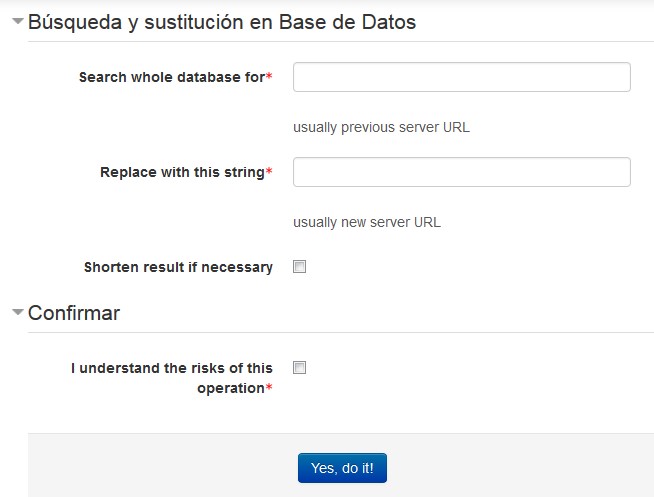 Moodle búsqueda y sustitución de base de datos