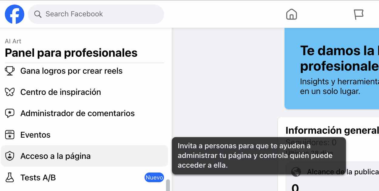 Conceder acceso a la página de Facebook