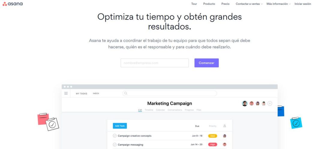 Imagen de la página principal de Asana, uno de los sotfwares usados por cada empresa de diseño web del mercado