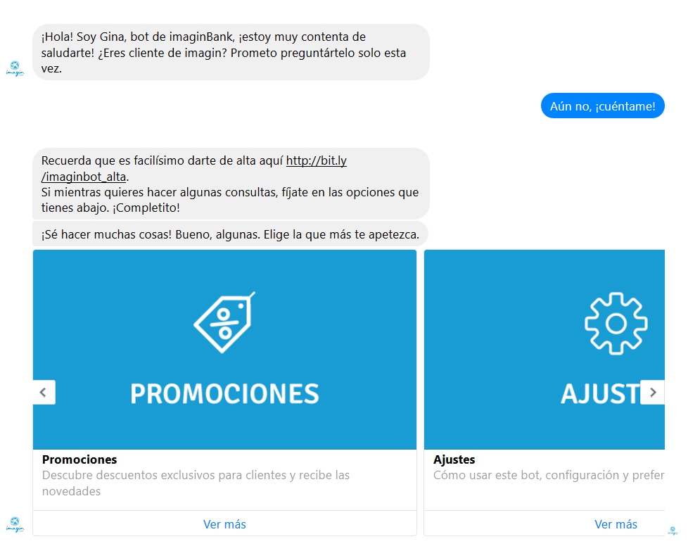 Ejemplo de un chatbot en Facebook Messenger