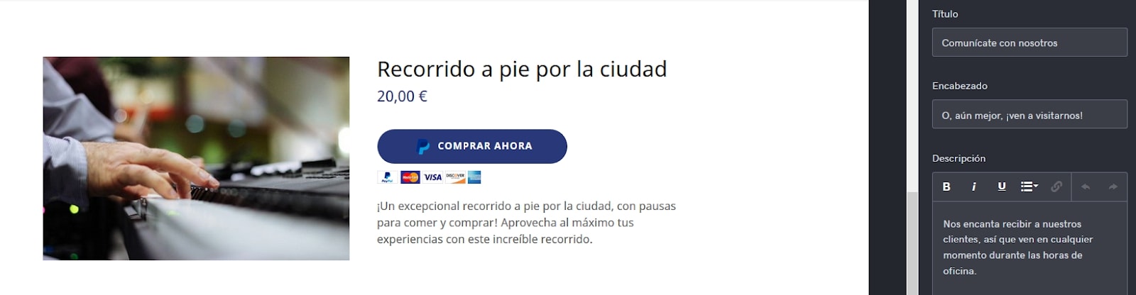 Creador de sitios web: integración con PayPal