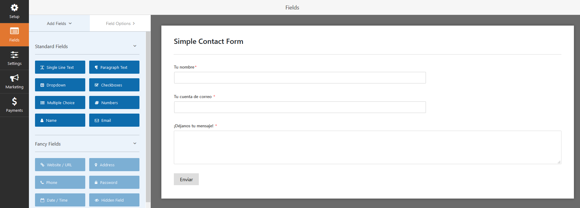 Crear un formulario de contacto con WP Forms