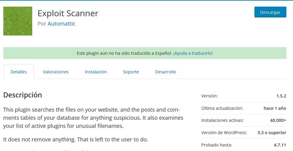 Imagen de Exploit Scanner, un plugin WordPress con más de un año sin recibir actualizaciones