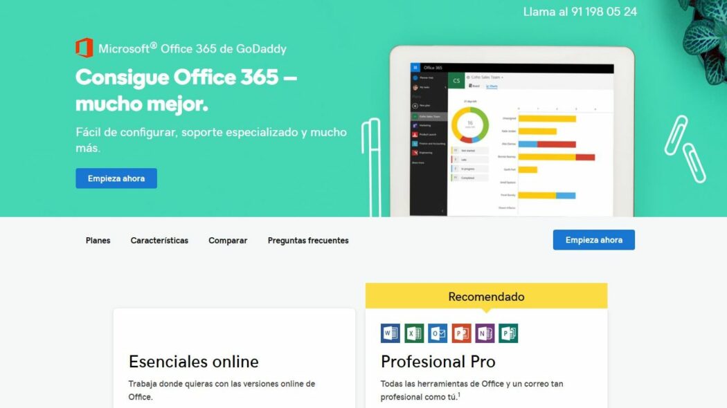 Imagen de los productos de Office 365 en GoDaddy, que incluyen Microsoft Outlook