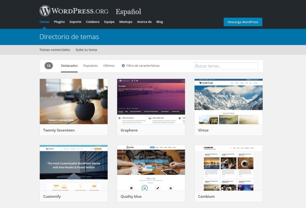 Imagen de WordPress.org con las mejores plantillas para un diseñador web