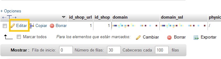 phpMyAdmin Wordpress_detalle_cambiar URL