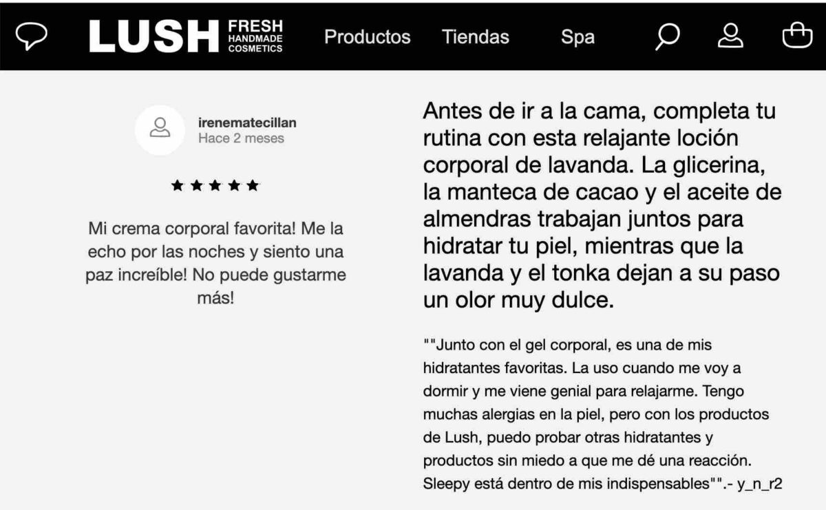 Testimonios de clientes en la ficha de producto