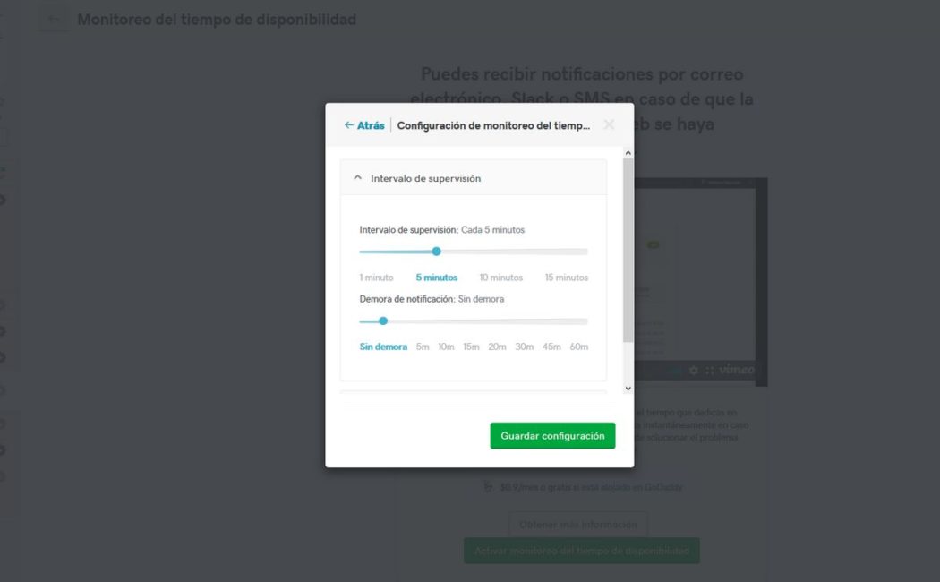 Imagen de la configuración de &quot;Uptime&quot; en Pro Sites para programar las revisiones