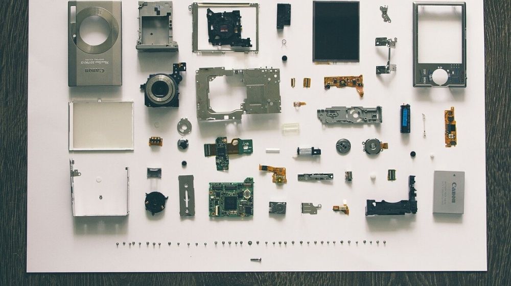 Reverse Engineering Overhead View of Unassembled Camera