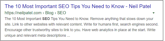 SEO Techniques Title and Meta Description Example