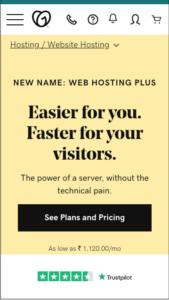 GoDaddy Web Hosting Plus home page