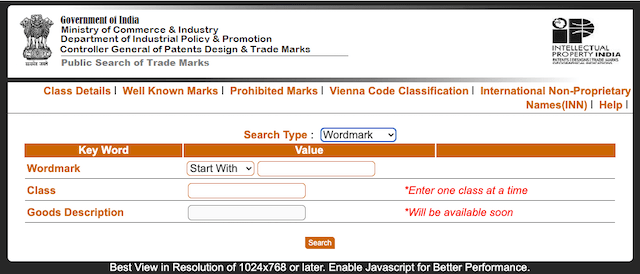 Government of India trade mark search