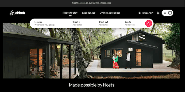 Screenshot of Airbnb header