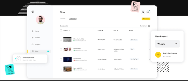 Client sites dashboard GoDaddy Hub