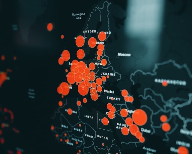 Data visualization shown on a map of Europe