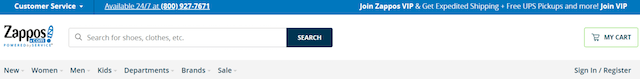 Example of double header on Zappos site