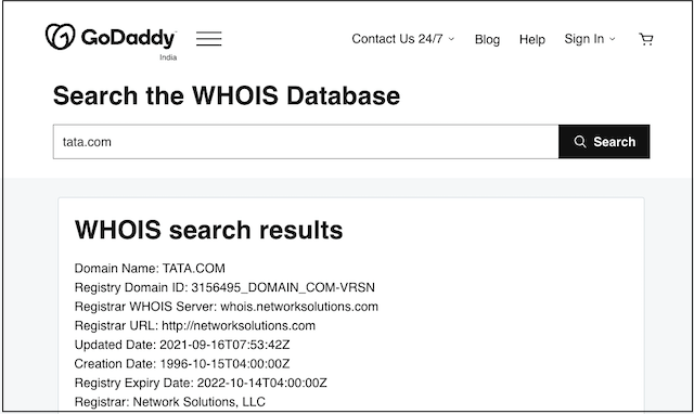 GoDaddy WhoIs database