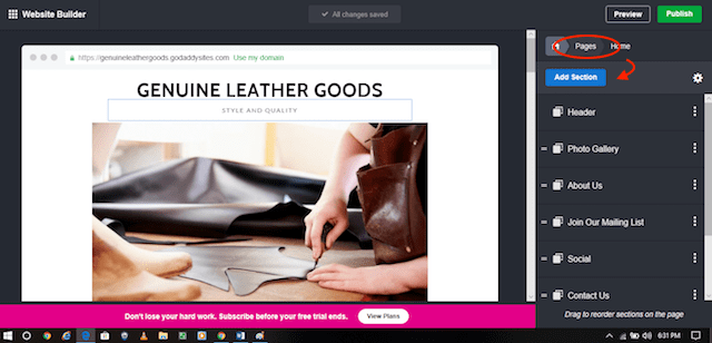 Make a Leather Website Add Section View