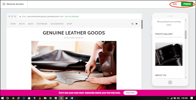 Make a Leather Website Preview Screen