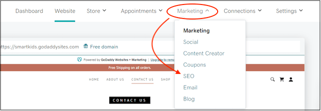 Marketing tools shown in drop down