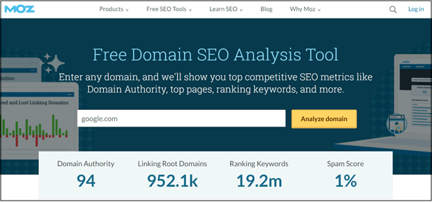 Moz domain analysis of Google