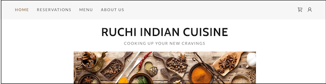 Ruchi Indian Cuisine website header