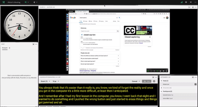 Screenshot of Adobe closed captioning feature