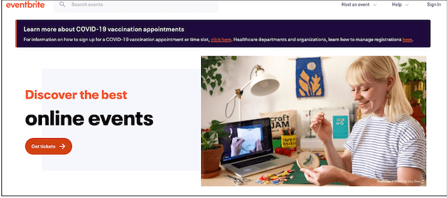 Screenshot of Eventbrite header with example CTA