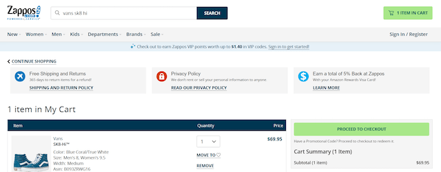 Zappos check-out page
