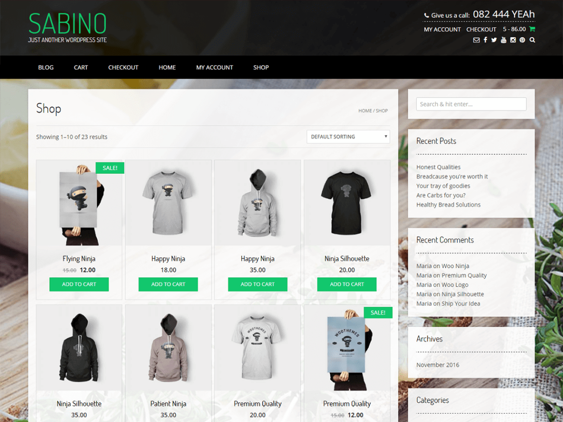 Sabino, plantilla gratis para ecommerce WordPress