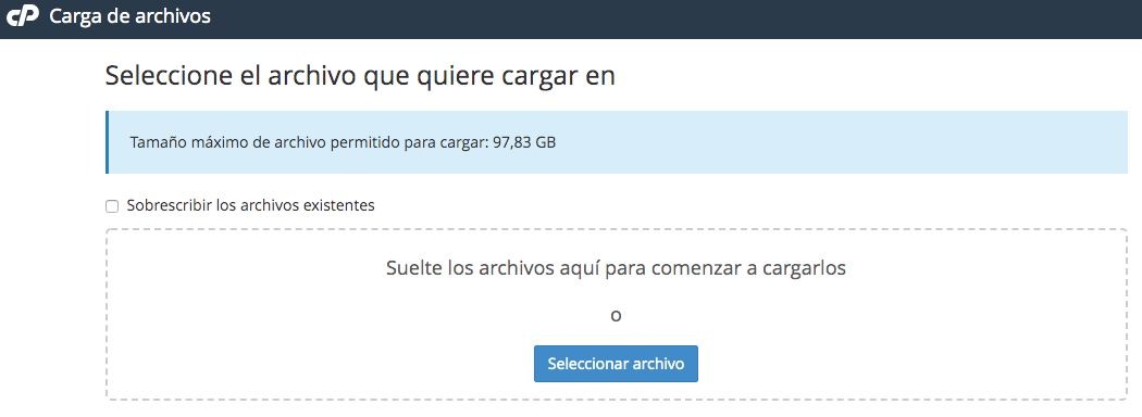 Cargar un archivo en el administrador de cPanel