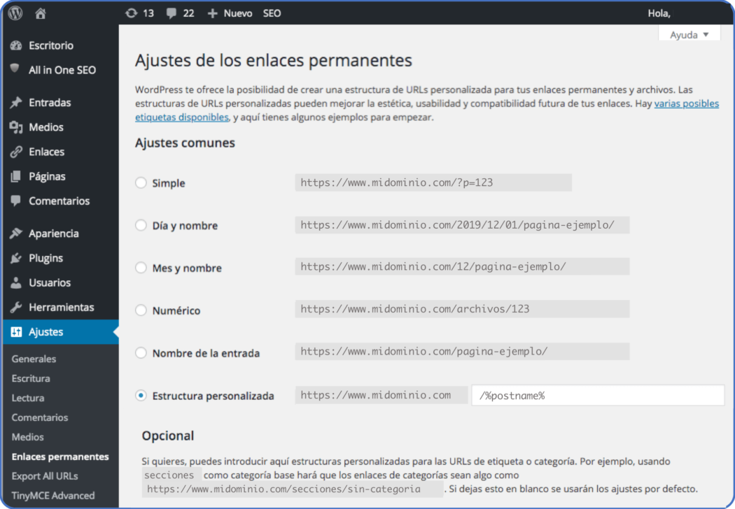 Ajusta los permalinks en cPanel