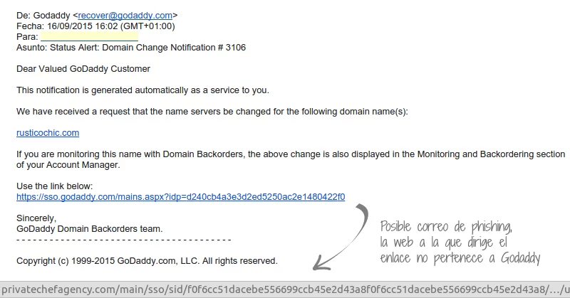 Ejemplo de correo phishing