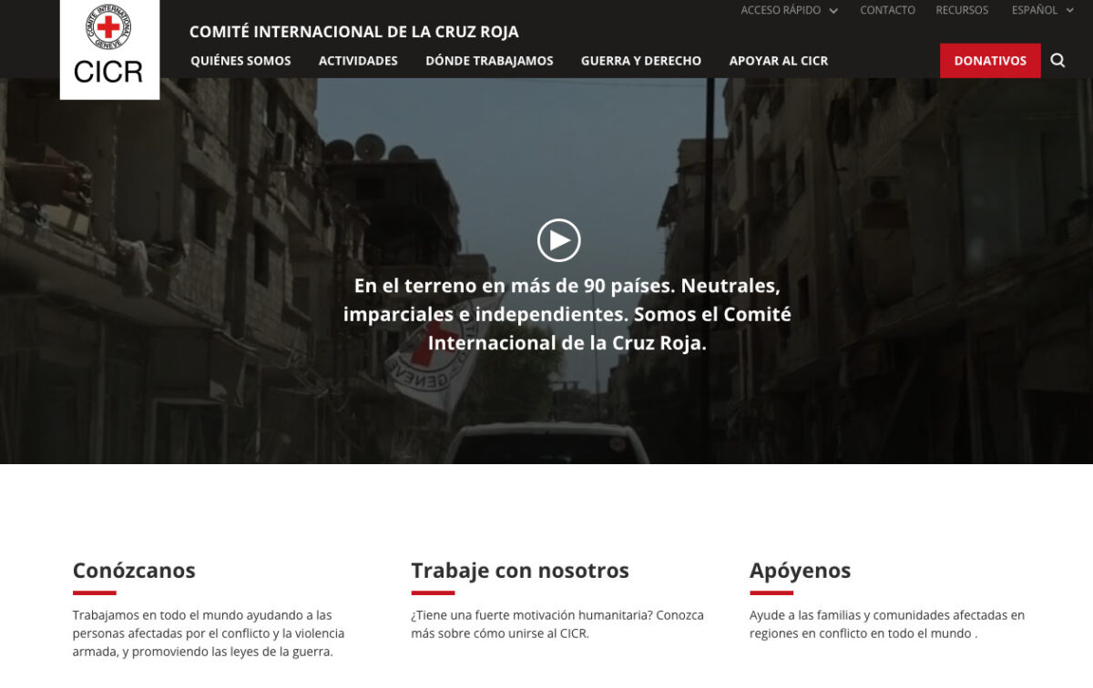 Cruz Roja Internacional es un ejemplo de página web sin fines de lucro