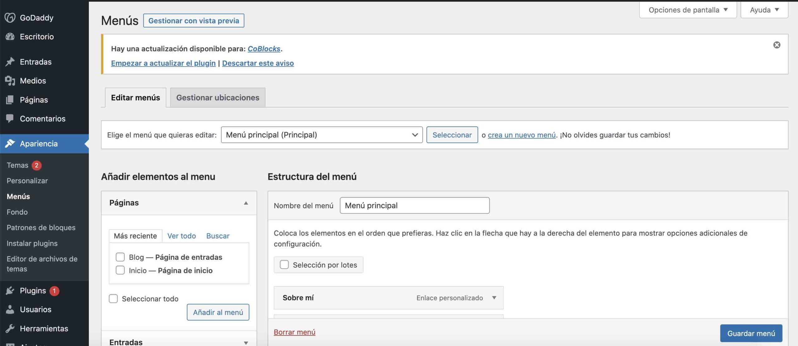 Cómo editar un menú de WordPress