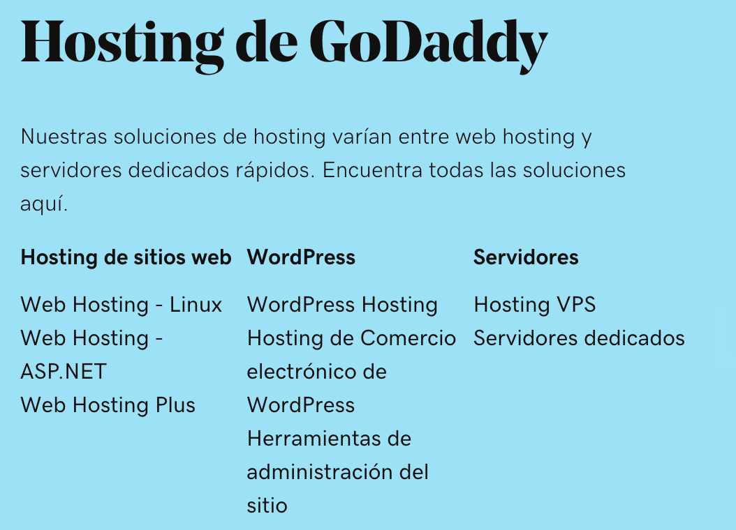 Ejemplo de planes de hosting.