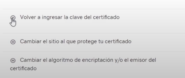 Volver a ingresar clave de certificado en cPanel