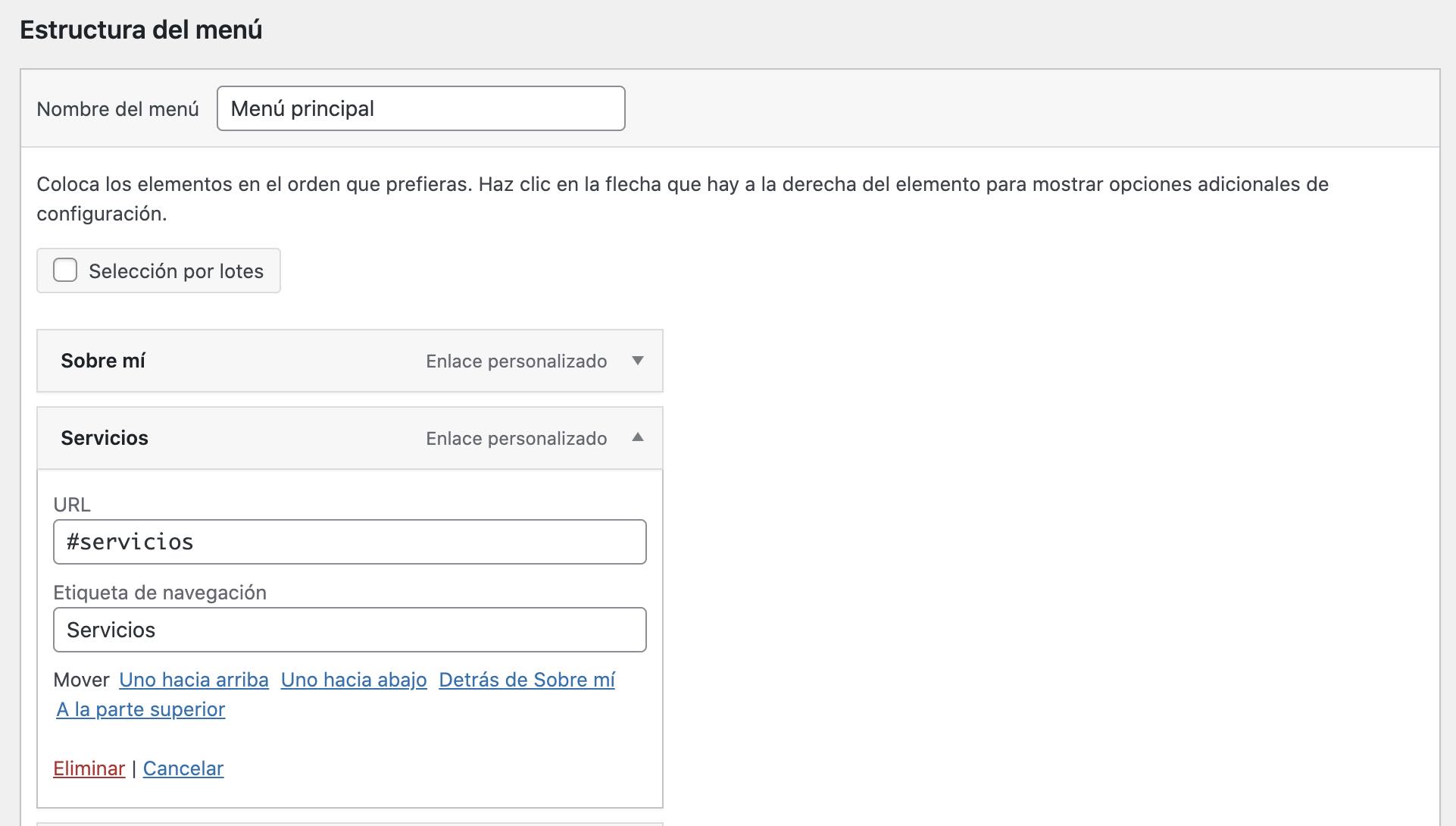 Cómo mover elementos del menú en WordPress