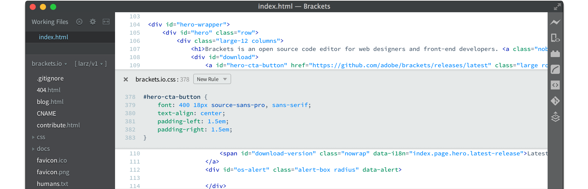 Brackets.io permite crear páginas web.