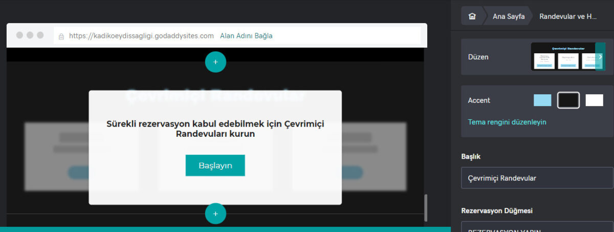 godaddy hazır web sitesi randevular ve hizmetler bölüm ekleme