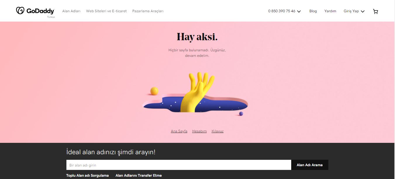 404 sayfa bulunamadı GoDaddy hata sayfası