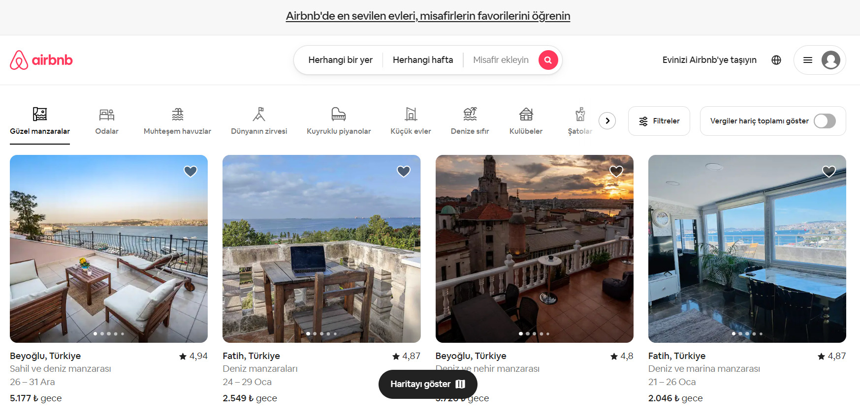 Airbnb homepage