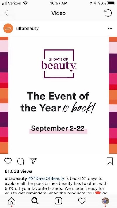 Instagram sponsorlu reklam ulta beauty