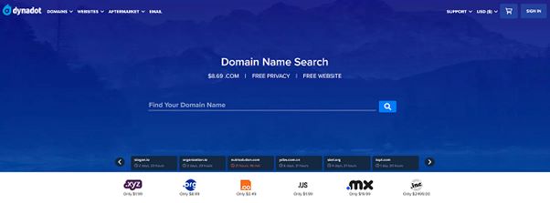 dynadot homepage ekran görüntüsü