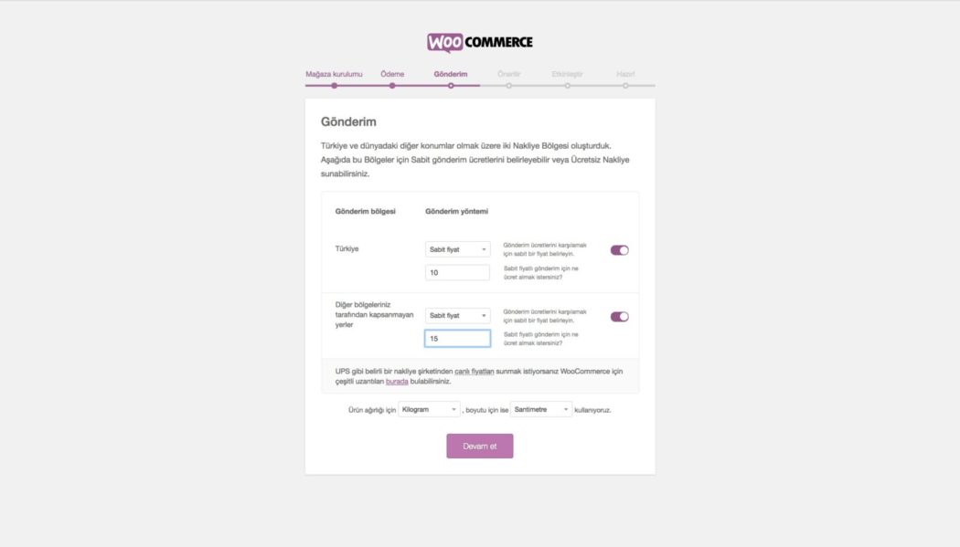 Woocommerce gönderim ayarları