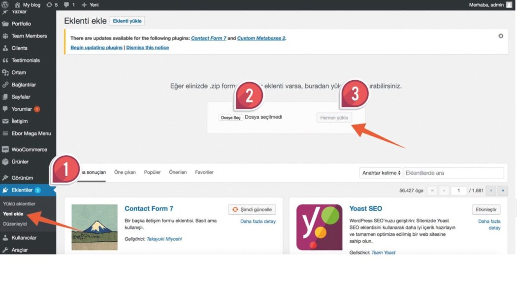 wordpress eklentileri admin paneli