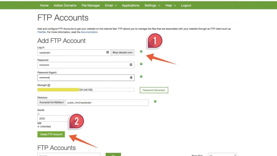 wordpress kurulumu ftp hesabı oluşturma