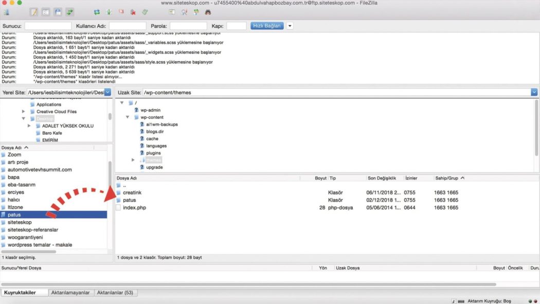 wordpress tema ftp yükleme