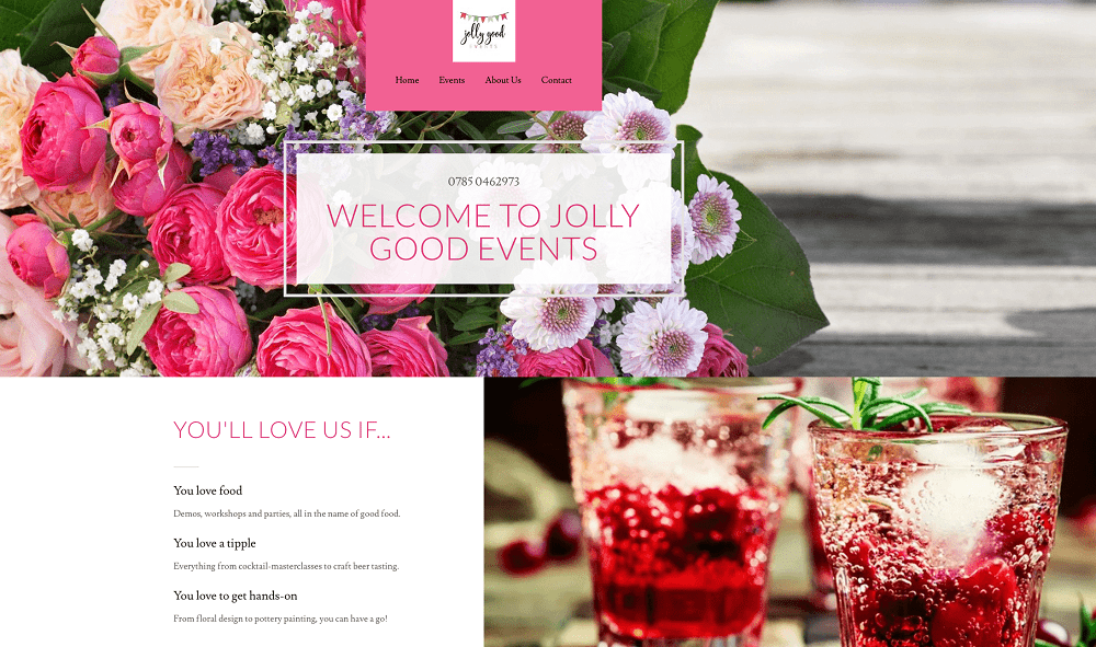 JollyGoodEvents website built with godaddy website builder