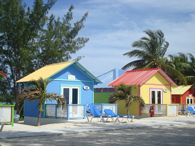 A row of small guest houses in the Bahamas.